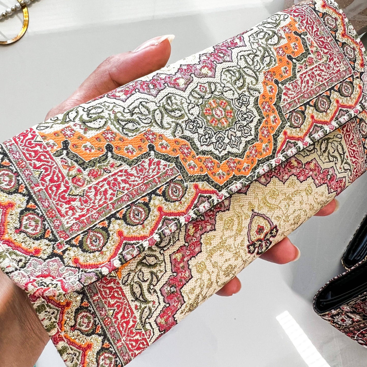 Rug Design Fabric Wallet, Trifold Wallet for Women