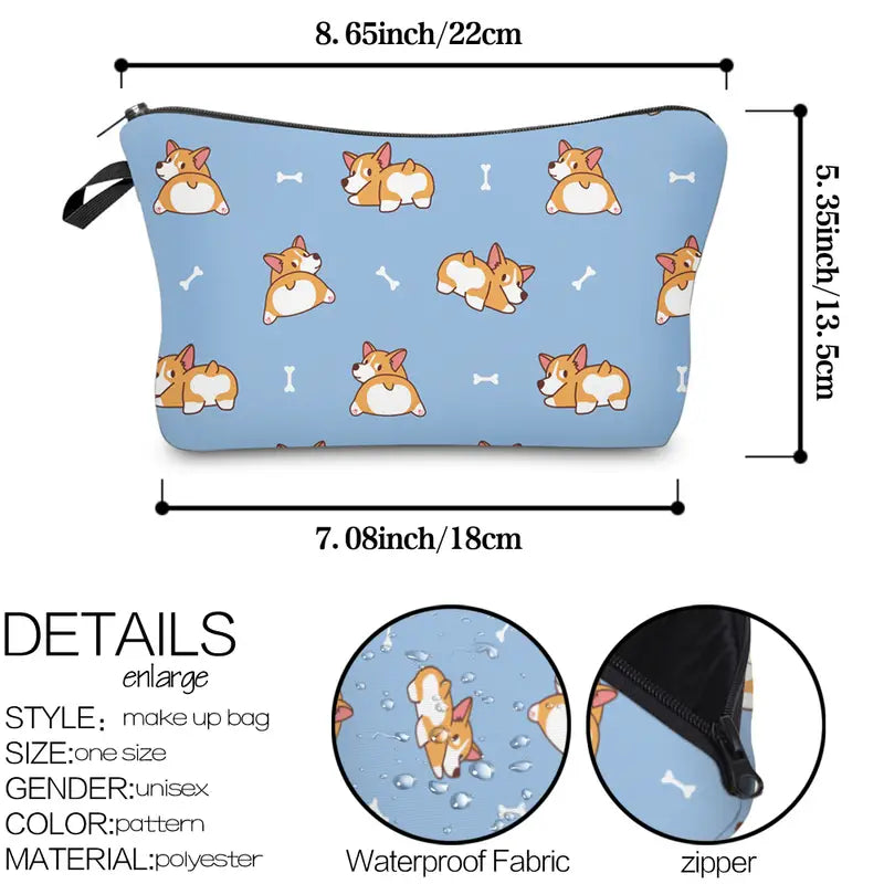 Puppy Blue Corgi Makeup Storage Bag