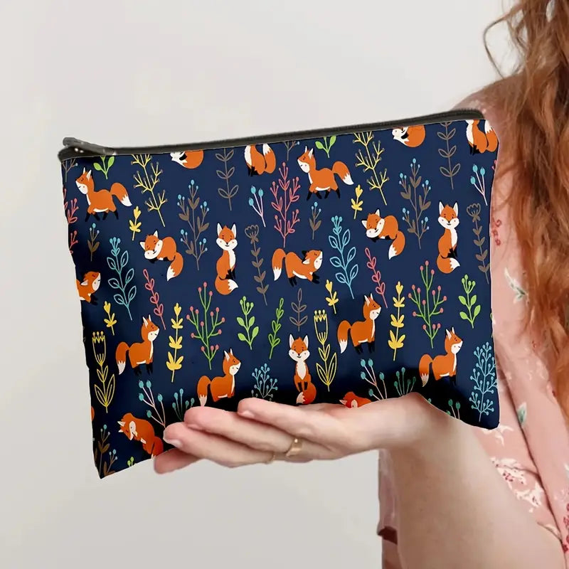 Fox Print Zipper Cosmetic Bag