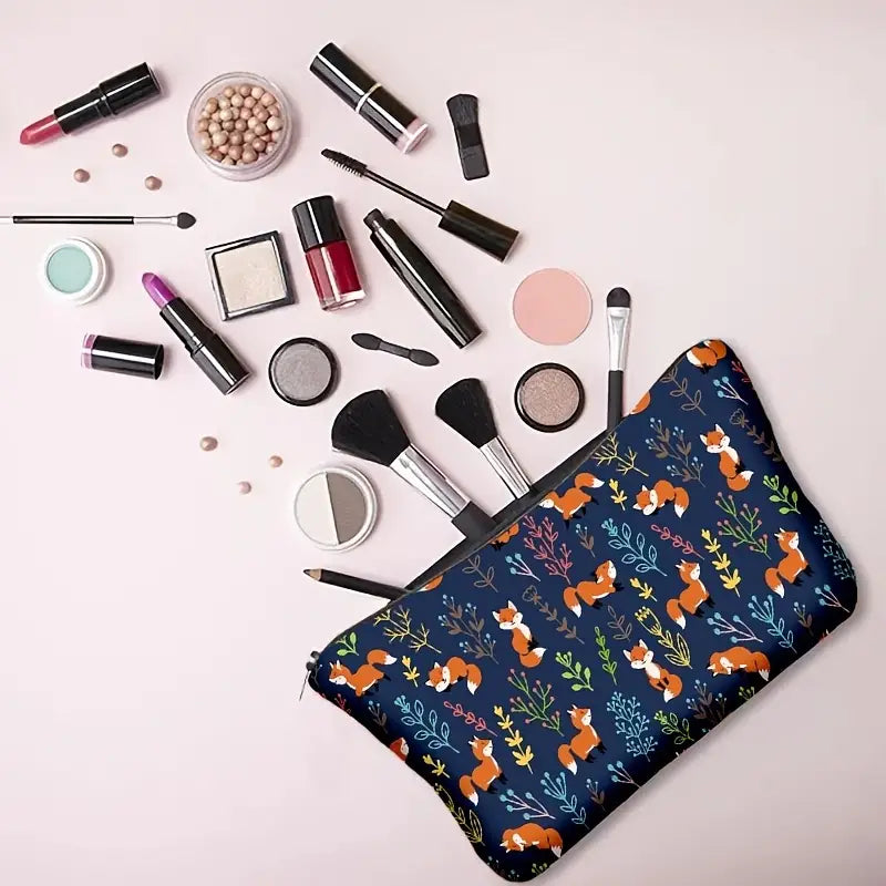 Fox Print Zipper Cosmetic Bag