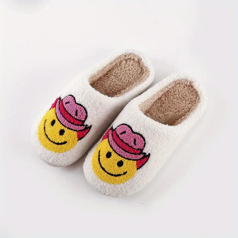 Cowboy Hat Smile Face Fuzzy Slippers