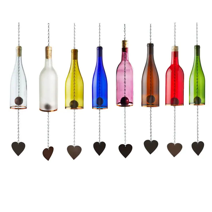 Wine Bottle Wind Chimes w/Copper Trim - Purple