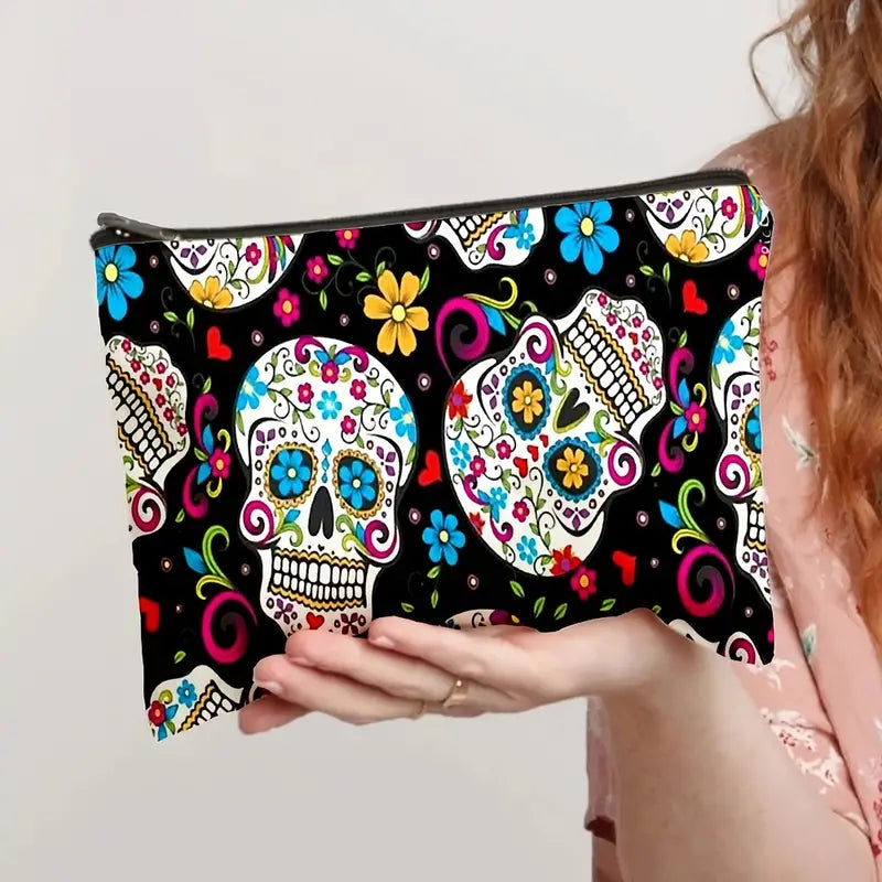 Flower Skull Zipper Bag