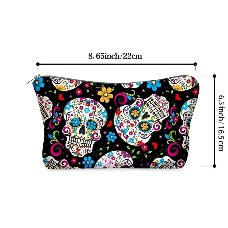 Flower Skull Zipper Bag