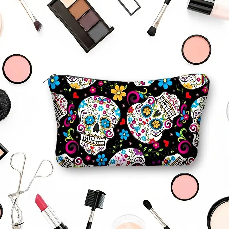 Flower Skull Zipper Bag
