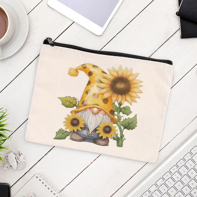 Gnome Sunflowers Cosmetic & Important Stuff Bag
