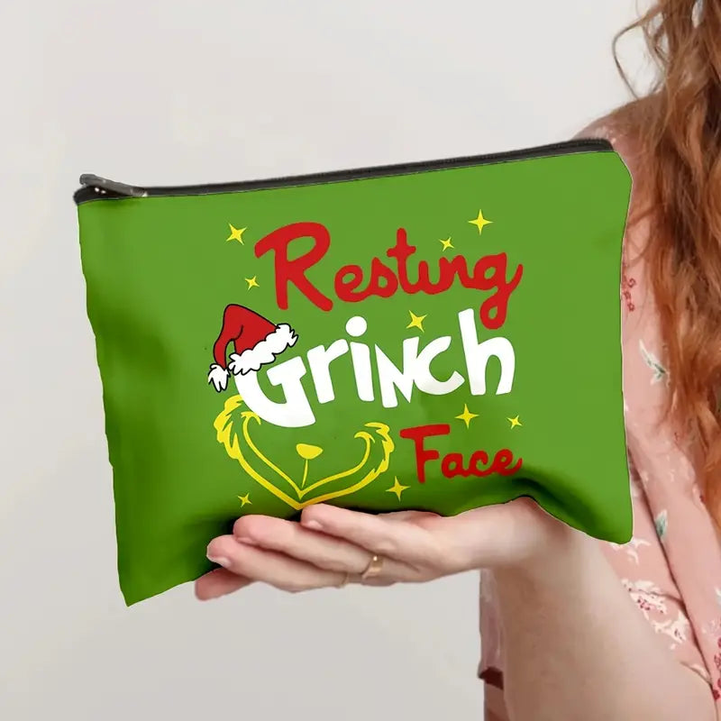 Resting Grinch Face Zipper Makeup/Storage Bag