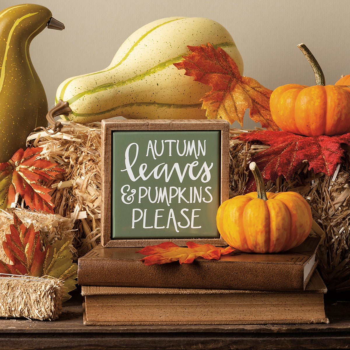 Autumn Leaves & Pumpkins Please Box Sign Mini