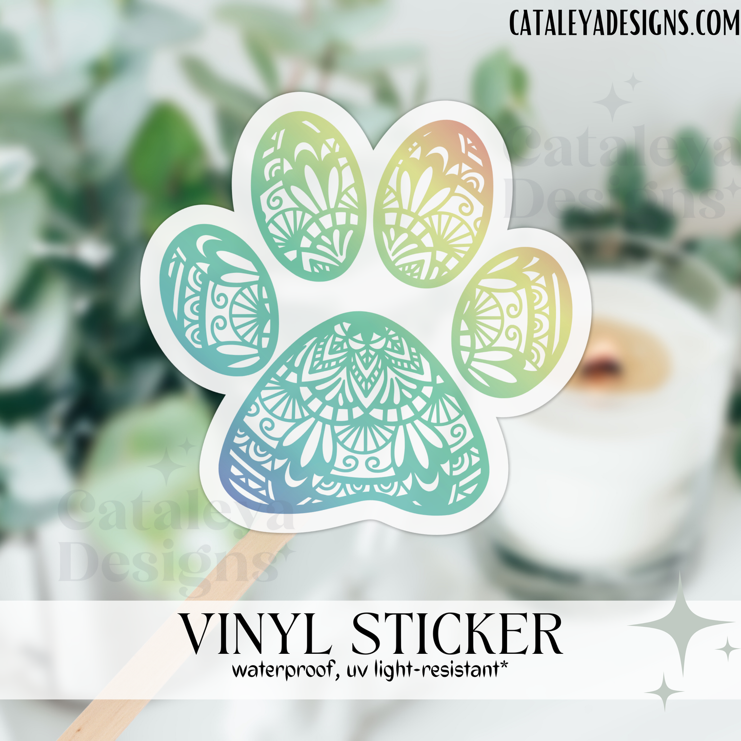 RAINBOW PAW MANDALA VINYL STICKER (2.3"x2.2")