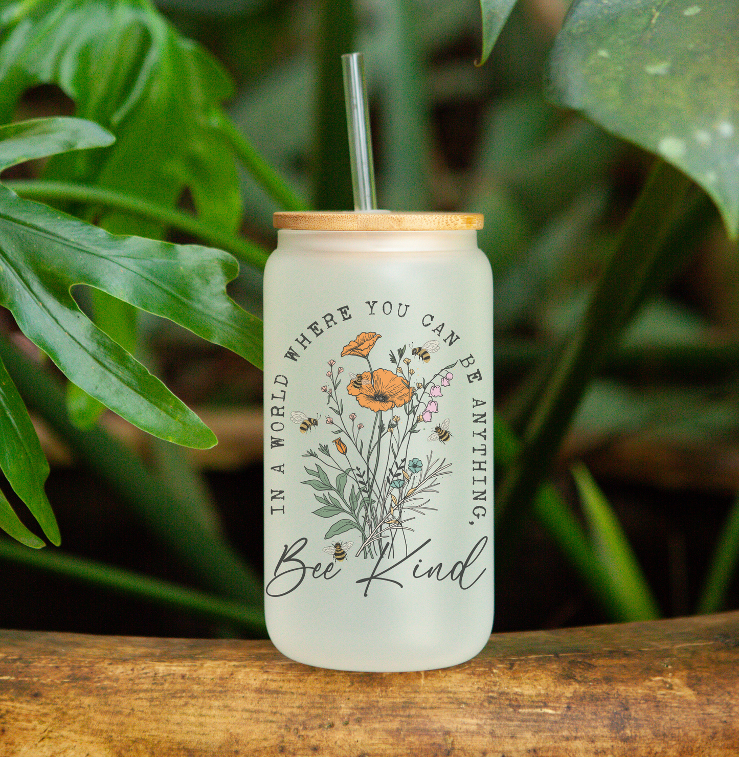 Bee Kind - Frosted Can Glass