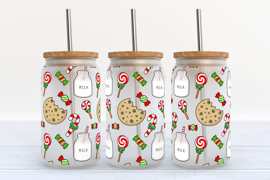 Milk and Cookies Christmas 16oz Libbey Glass Tumbler