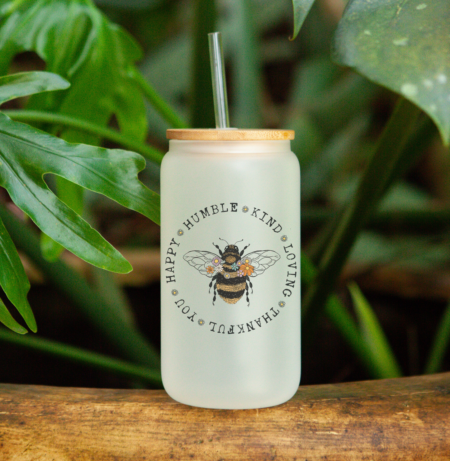 Happy Humble Kind - Frosted Can Glass