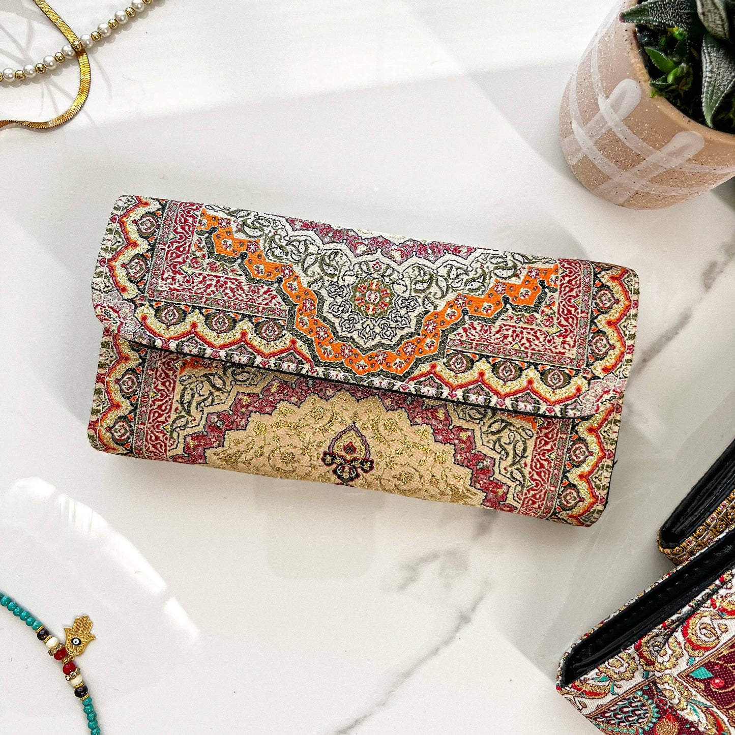 Rug Design Fabric Wallet, Trifold Wallet for Women