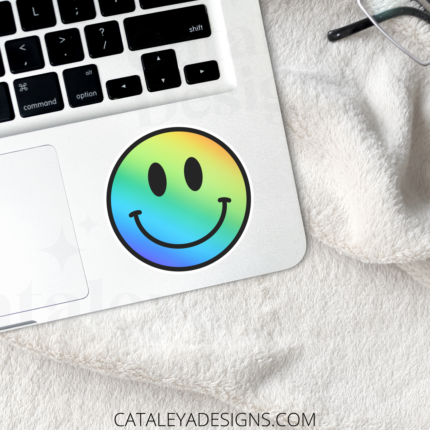Waterproof CLASSIC RAINBOW HAPPY FACE VINYL STICKER (2"x2")