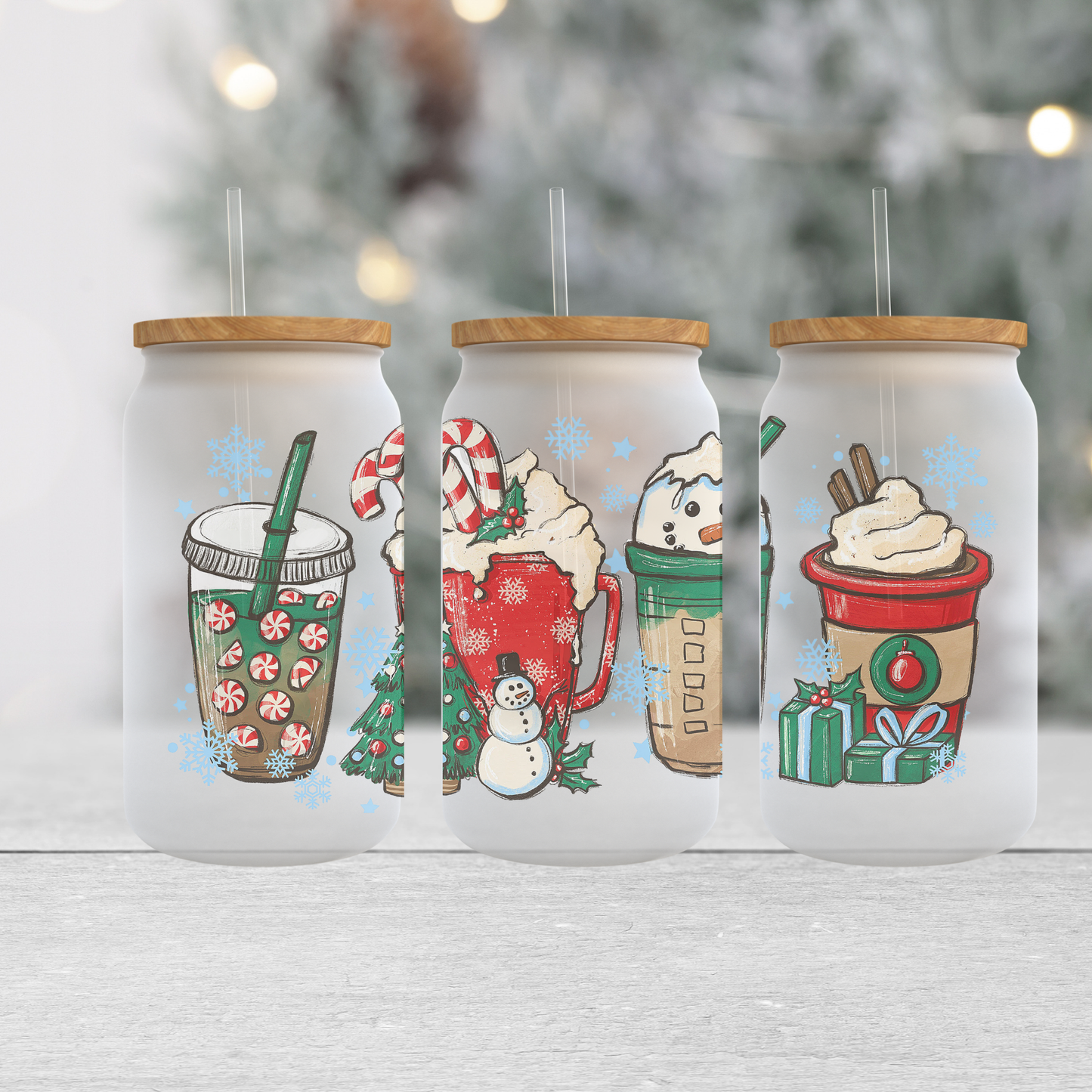Red Snowman - Frosted Can Glass