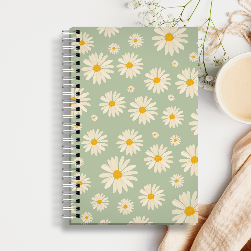 Hardcover Spiral Journal - Green Daisies
