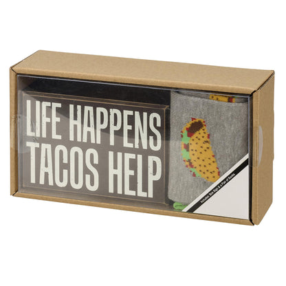 Tacos Help Box Sign And Sock Set