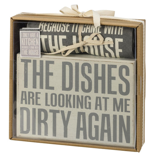 Kitchen Box Sign And Towel Set