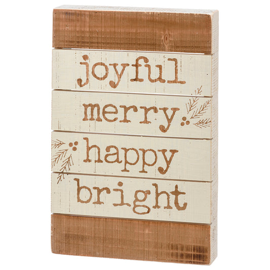 Joyful Merry Happy Bright Slat Box Sign