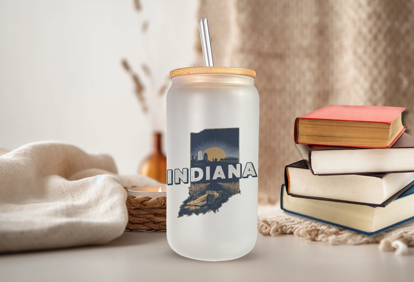 Retro Indiana 16 oz Glass Can Cup