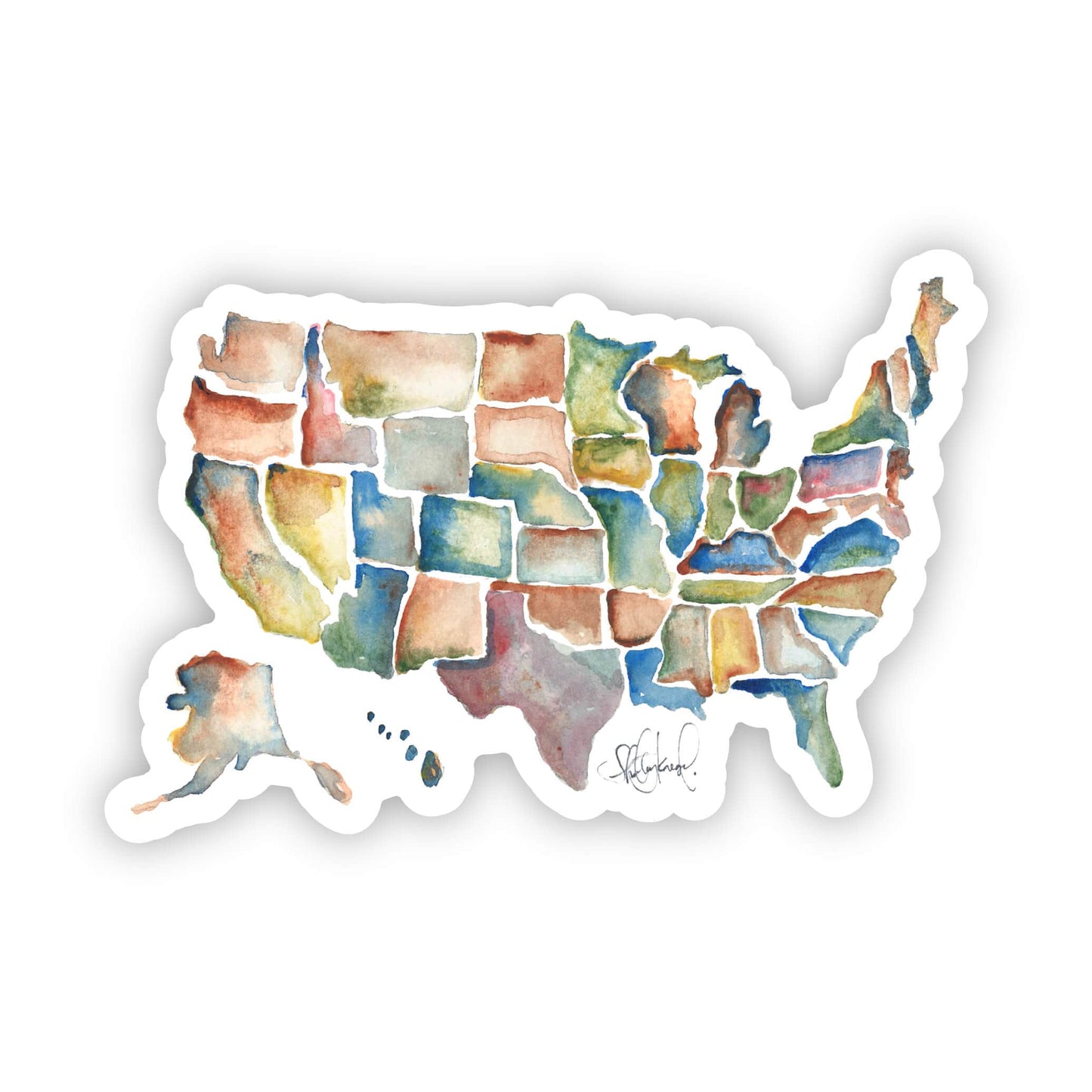 United States map watercolor sticker