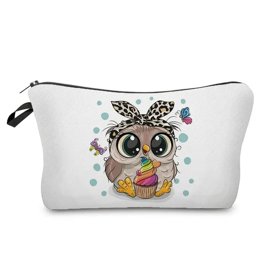 Owl Lepard & Cupcake Cosmetic & Important Stuff Bag