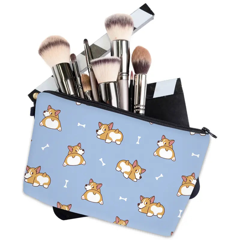 Puppy Blue Corgi Makeup Storage Bag
