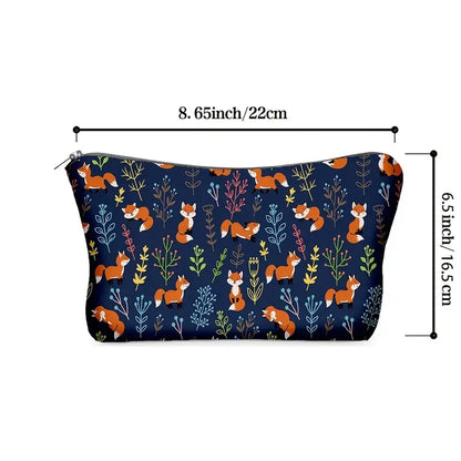 Fox Print Zipper Cosmetic Bag