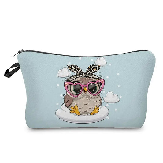 Owl Lepard & Glasses Cosmetic & Important Stuff Bag