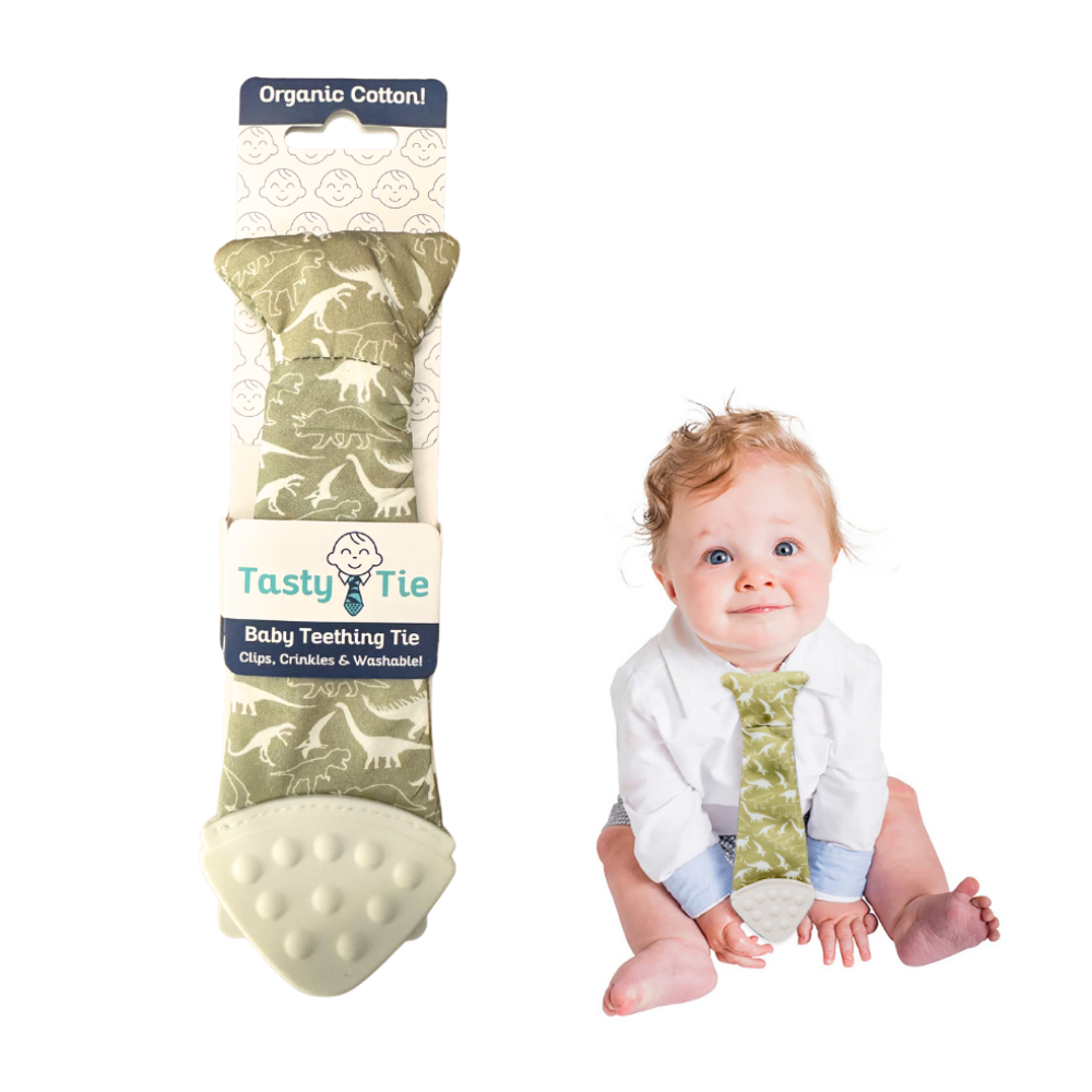 Tasty Tie Teether, Crinkle Toy, Baby Boy Gift (Dino)