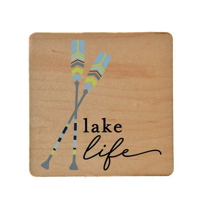 Lake Life With Paddles Wood Coaster - Lake Décor