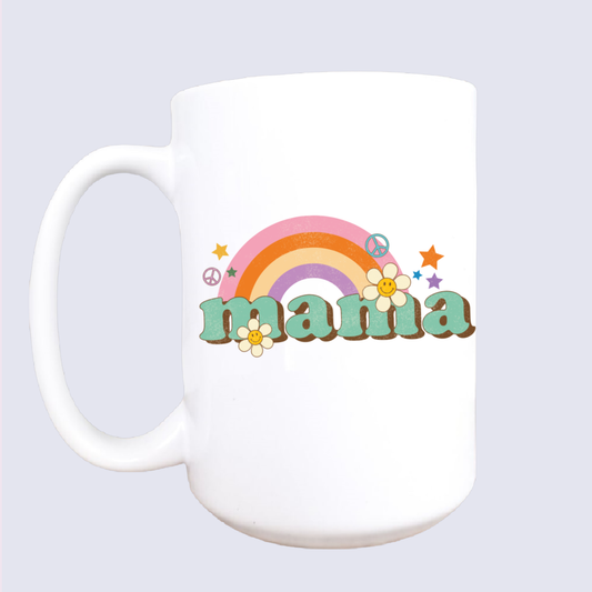 Retro Rainbow Mama Coffee Mug, 15oz