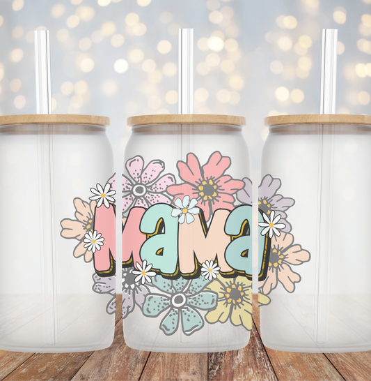 Floral Mama - Frosted Can Glass