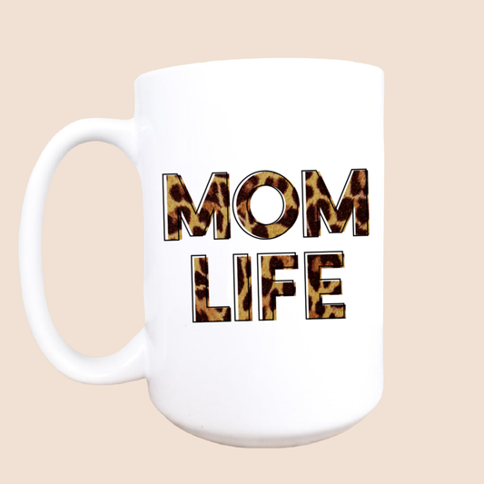 Leopard Mom Life Coffee Mug, 15oz