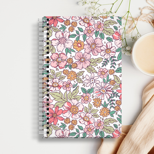 Hardcover Spiral Journal — Pink Hand-Drawn Florals