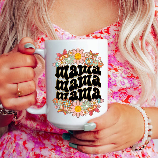 Floral Retro Mama Coffee Mug, 15oz