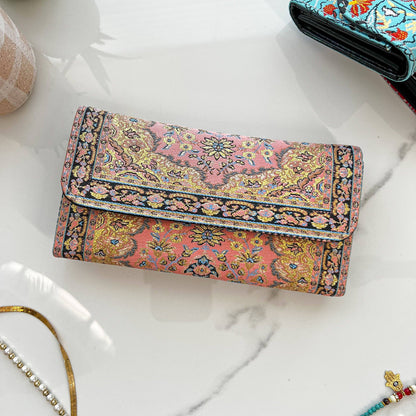 Pink Boho Trifold Wallet for Women, Handcrafted Boutique Des