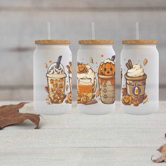 Fall Halloween Latte - Frosted Can Glass