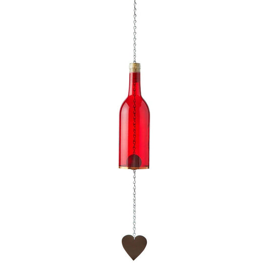 Wine Bottle Wind Chimes w/Copper Trim - Red