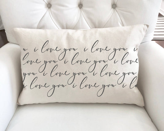 I Love You Pattern- Charcoal Writing Pillow Cover 12x20 inch